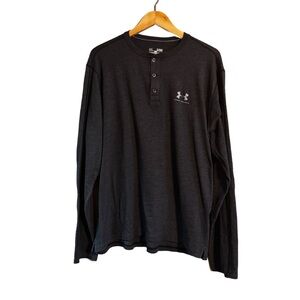RARE Under Armour Men's Charcoal Gray Long Sleeve Henley 3 Button Shirt Size XL